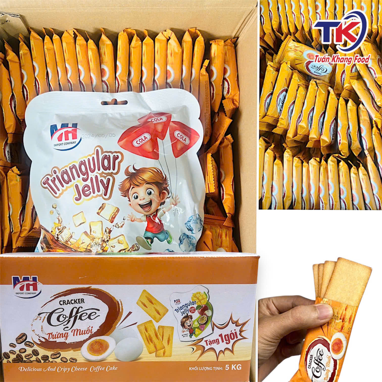 Bánh Cracker Cà Phê Trứng Muối 5KG (Mua 1 Thùng Tặng 1 Gói Thạch Cola)